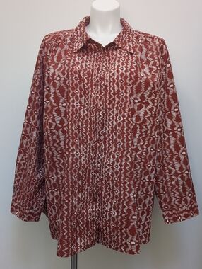 ROAMAN’S Women 4X Rust Geometric Button Down Shirt Long Sleeve Cotton blend
